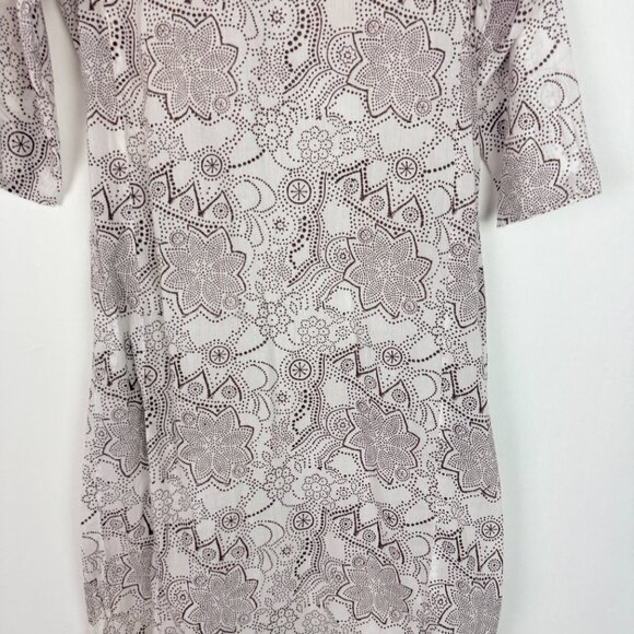 Roller Rabbit Printed 3/4 Sleeve Kurta Long Pockets White Brown Size XS EUC - Picture 11 of 12